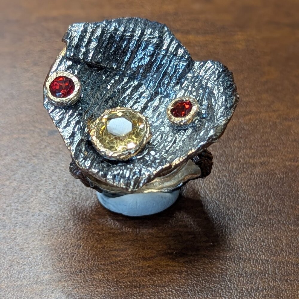 RING Natural Lemon Quartz with Garnet Accents 925 Size 8.5